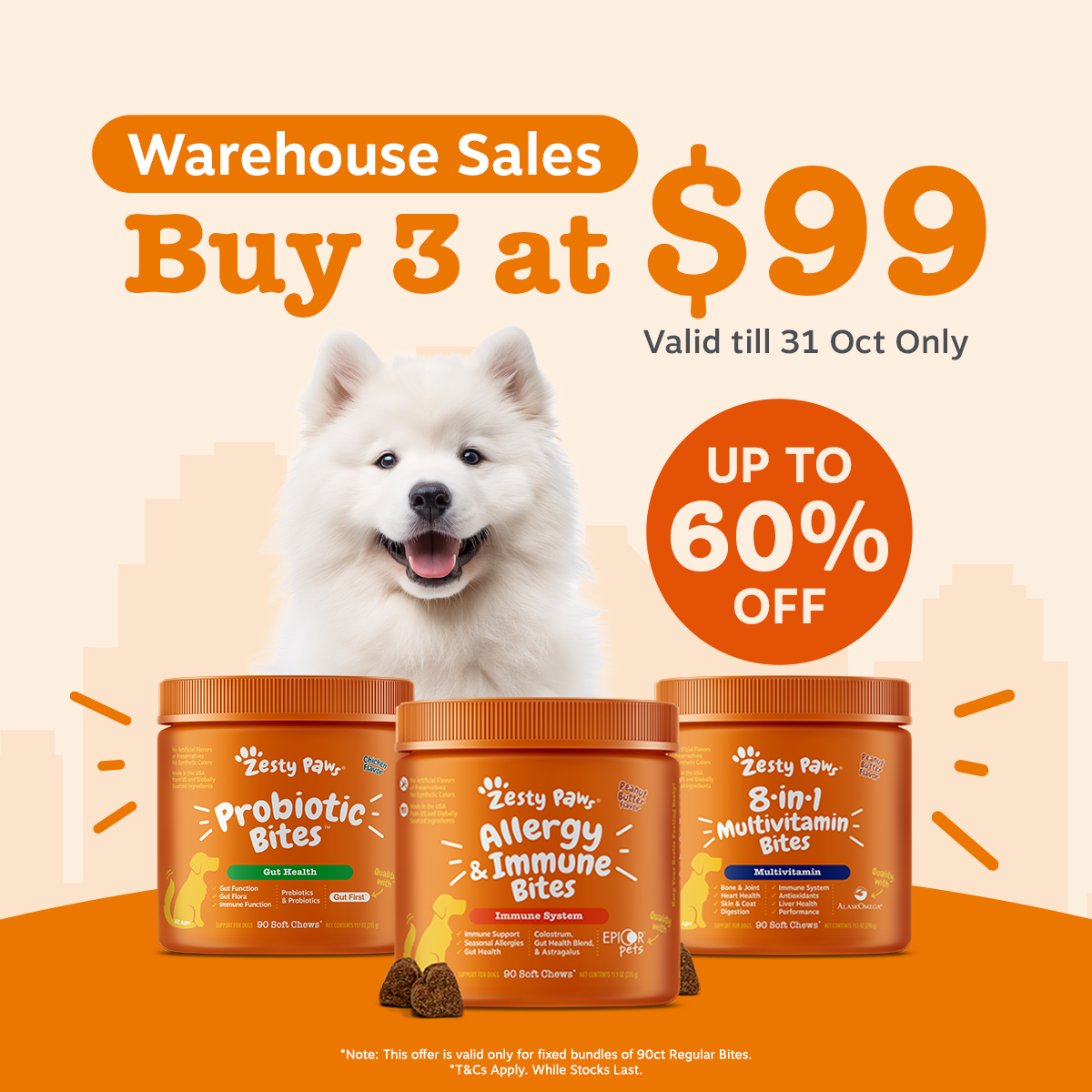[Warehouse Sale]  Zesty Paws Dog Bites (Buy 3 @ $99)